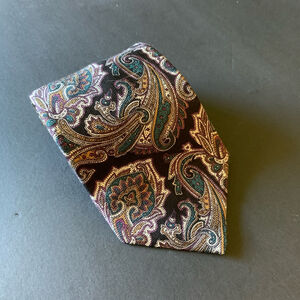 Men's W & J Wilson Necktie One Size Black Multi-color Paisley Silk